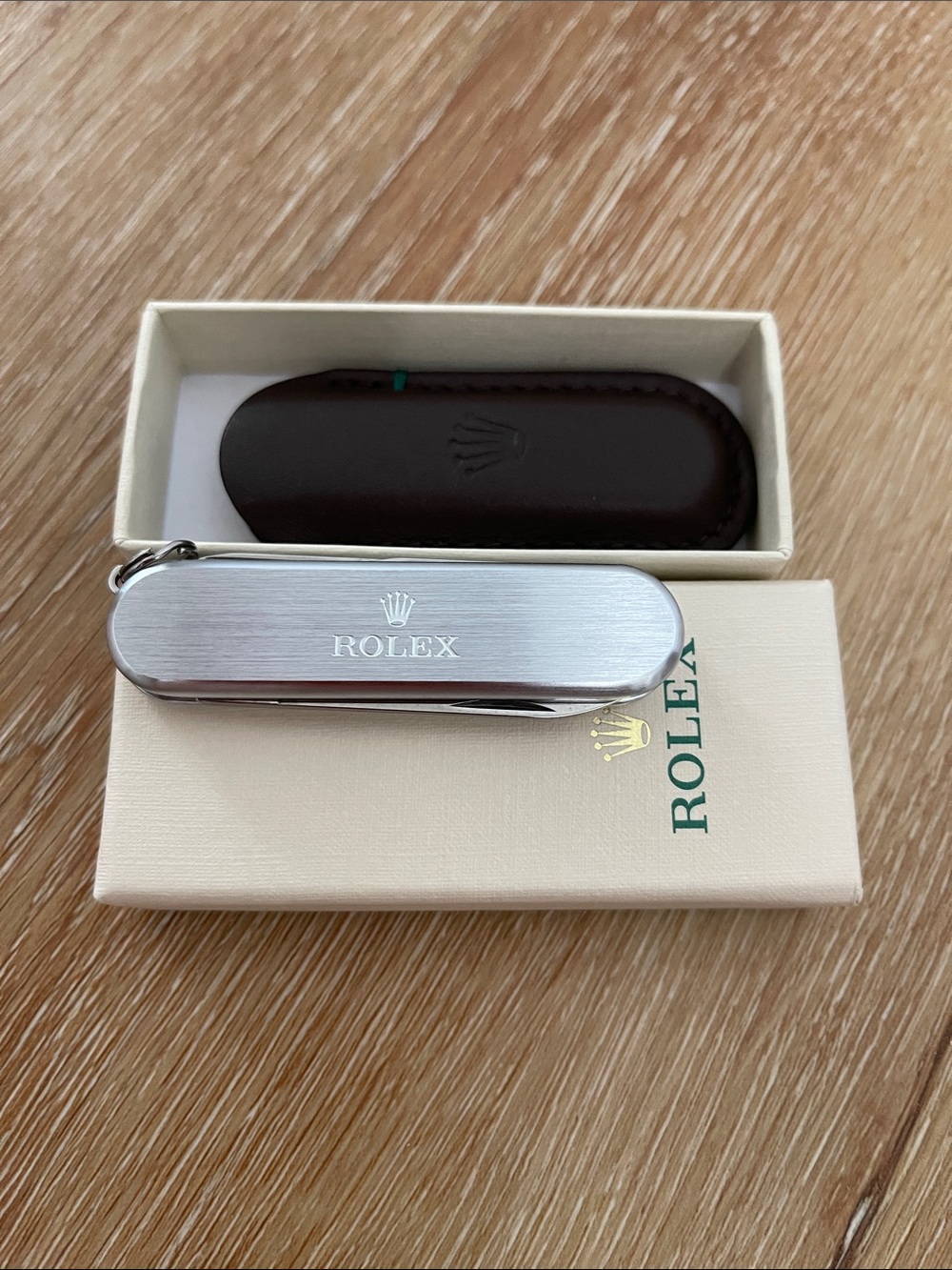 Rolex Silver Brushed Multi-Tool Key Holder with Leather Pouch